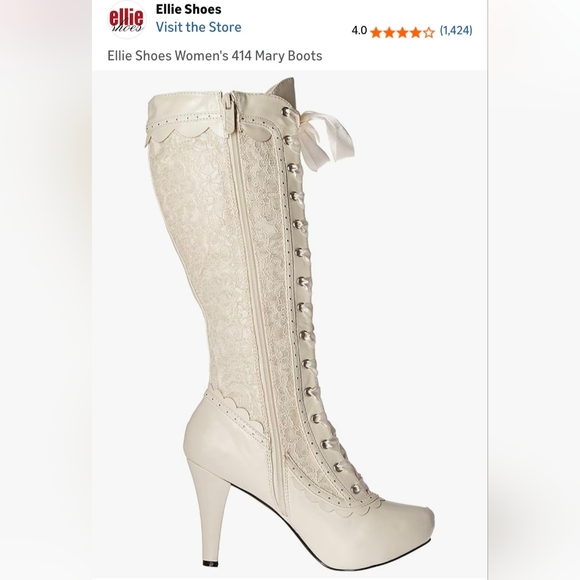 Ellie Shoes Women's Mary 414 Ivory Cream Lace Calf Height Victorian Bridal Boots - Picture 3 of 6